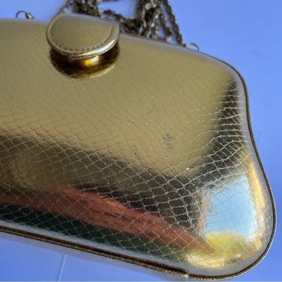 Andre Cellini Vintage Mini metallic hardcover evening handbag gold shoulder bag - Picture 2 of 15